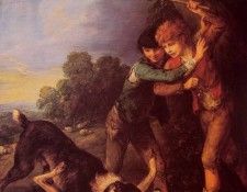 Shepherd Boys with Dogs Fighting. , 