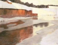 Thaulow Fritz A factory Building Near An Icy River In Winter. Thaulow 