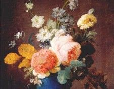 vallayer-coster roses ramunculus etc in blue vase c1775-80. Vallayer-