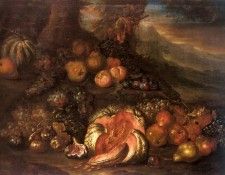 Cooper Joseph Teal Still Life Of Fruit. ,  Teal