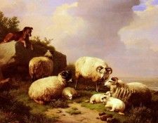 Verboeckhoven Eugene Joseph Guarding The Flock By The Coast. Verboeckhoven,  