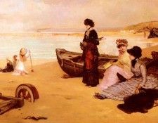 Gonzalez Vicente Palmaroli A Summers Afternoon At The Beach. ,  Palmaroli Y