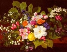 Ottensen Otto Didrik A Bouquet Of Spring Flowers On A Ledge. ,  