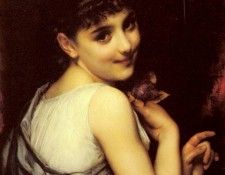 Piot Adolphe A Young Beauty Holding A Red Rose. ,  