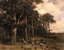 Jacque Charles Emile Shepherdess Resting With Her Flock. ,  