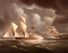 Buttersworth Edward A British Frigate attacking A Pirate Lugger At Night. Buttersworth, ������