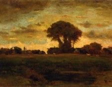 Inness George Sunset on a Meadow. , 