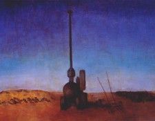 luchishkin standing guard over the collective farm at night 1930. 