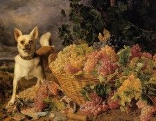 A Dog by a Basket of Grapes in a Landscape 1836.   