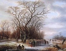Schelfhout Andreas Scaters on frozen canal Sun. Schelfhout, 
