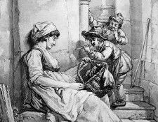Strij van Abraham Sleeping woman teased by two boys Sun. Strij,  
