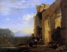 Asselijn Jan Italian landscape with mule drivers Sun. Asselyn, ��