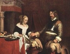 Man Offering a Woman Coins WGA.  
