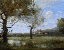 Corot Meadow with Two Large Trees. , --