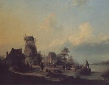 Figures by a channel. ,   Cornelisz