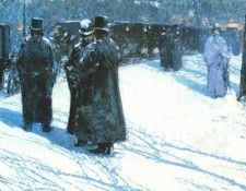hassam cab stand at night, madison square, new york 1891. , 