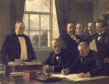 The Signing of the Protocol of Peace Between the United States and Spain on August 12 1898. Chartran, 