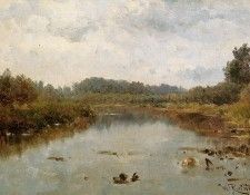 Roelofs Willem River landscape Sun. , 