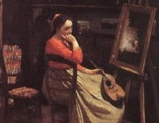 Corot Young Woman with a Mandolin, 1865, Oil on canvas, Muse. , --