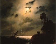 Moonlit Seascape With Shipwreck.   
