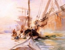 Sargent John Singer Unloading Boats Venice. ,  