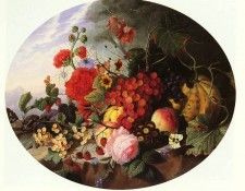 Sartorius Virginie de STILL LIFE WITH FRUIT AND FLOWERS ON A ROCKY LEDGE. ���������, ��������� ��