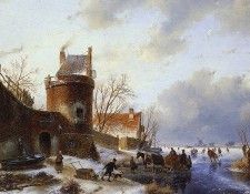 Schelfhout Andreas Scaters on frozen river Sun. Schelfhout, 