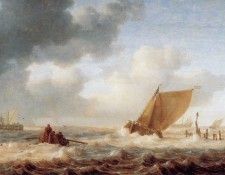 Porcellis Jan River branch with ships in choppy weather Sun. Porcellis, ����