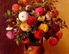 Jensen Johan Laurentz Still Life Of Dahlias In A Vase. ,  Laurentz