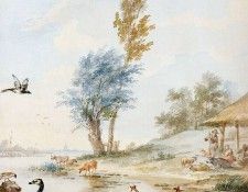 Schouman Aert Landscape with water birds Sun. Schouman, 