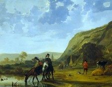   -     [Riverlandscape with horsemen]. , Aelbert
