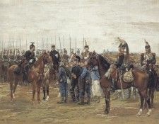 A French Cavalry Officer Guarding Captured Bavarian Soldiers.  