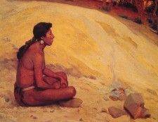 Indian Seated by a Campfire. Couse, ������ E