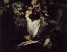 Goya Men reading, ca 1819-23, 126x66 cm, Oil on plaster remo.   ,  