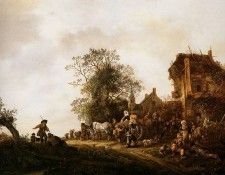 Ostade van Isaack Travellers outside an Inn Sun. Остаде, ван