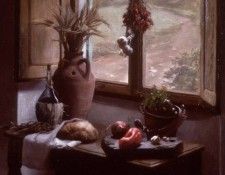 Still Life with a View Interior with Landscape through a Window. Hyde, 