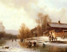 Doll Anton Skaters And Washerwomen In A Frozen Landscape. , 