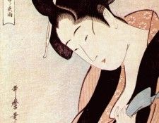 utamaro woman in bedroom on rainy night c-mid-1790s. , 
