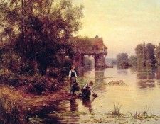 Two Girls by a Stream. , Louis Aston