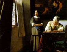 Vermeer Lady writing a letter with her maid, ca 1670, 72.2x5. Vermeer, Johannes