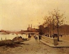 Galien Laloue Eugene Pont Sue La Seine Avec Une Vue Sur L ancien Trocadero. ,  Laloue