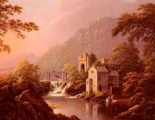 Cuitt George River Landscape With Bridge And Distant Mountains. Cuitt, ������