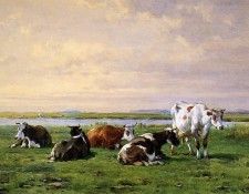 Stortenbeker Pieter Meadow landscape with cows Sun. Stortenbeker, 