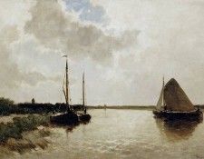Weissenbruch Jan Ships on canal Sun. Weissenbruch,  