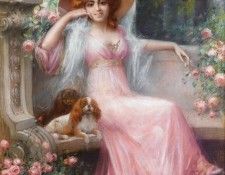 An Elegant Lady With Her Cavalier King Charles Spaniels. Enjolras, Delphin