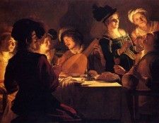 Honthorst Gerrit Van Supper With The Minstrel And His Lute. Honthorst,  