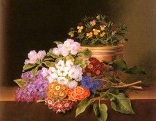 Jensen Johan Laurentz Apple Blossoms Lilac Violas Cornflowers. ,  Laurentz