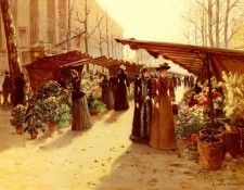 Hoermann Theodor von Marche Aux Fleurs A La Madeleine Avec Plantes Potageres. Hoermann,  