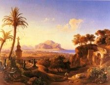 Gmelin Johann Georg Figures Before A Shrine With A View Of Palermo Beyond. ,  