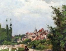 Harpignies Henri Joseph Washer Women On A Study Track With A Village Beyond. Harpignies, -